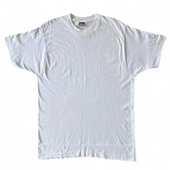 90s BVD Blank White Tee VTG Single Stitch Made in USA Sz Large - Picture 1 of 4